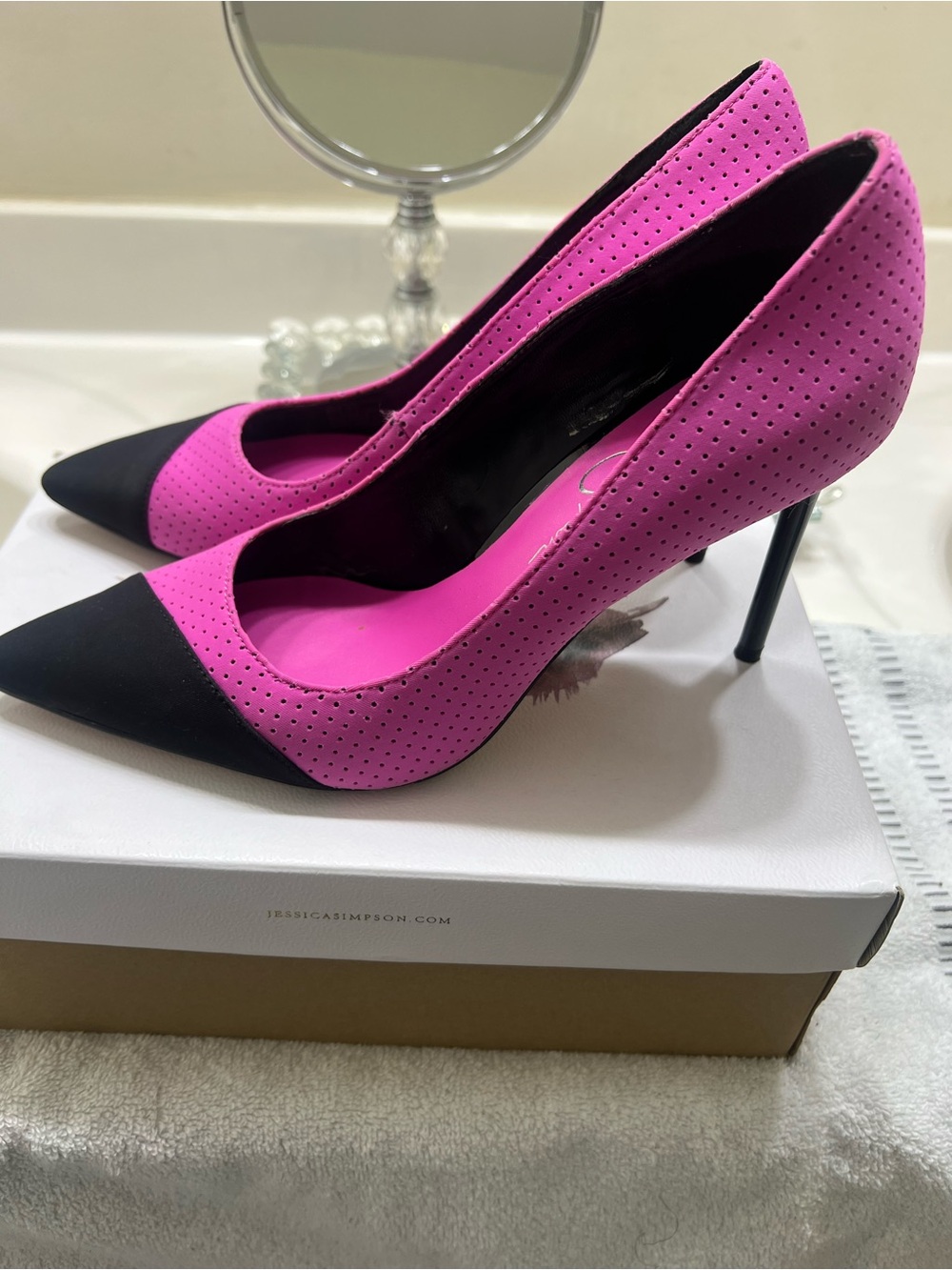 Jessica Simpson Hot Pink and Black Pointed Toe Stiletto Pumps